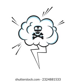 Fart Rauch duftende Wolke mit Schädel und Kreuzung Knochen Pop-Art Comic-Buch Cartoon flach Stil Design Vektorgrafik. Schlechter rosafarbener oder giftiger Aromacartoon-Rauchwolke einzeln auf weißem Hintergrund