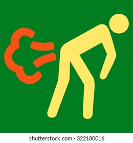 Fart vector icon. Style is bicolor flat symbol, orange and yellow colors, rounded angles, green background.