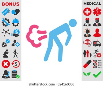 Fart vector icon. Style is bicolor flat symbol, pink and blue colors, rounded angles, white background.