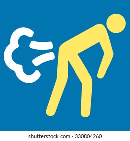 Fart vector icon. Style is bicolor flat symbol, yellow and white colors, rounded angles, blue background.