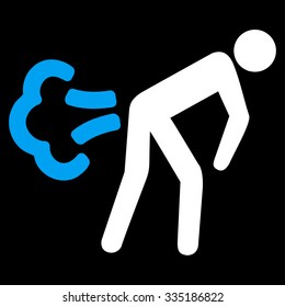 Fart vector icon. Style is bicolor flat symbol, blue and white colors, rounded angles, black background.