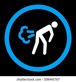 Fart vector icon. Style is bicolor flat rounded symbol, blue and white colors, rounded angles, black background.