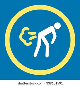 Fart vector icon. Style is bicolor flat rounded symbol, yellow and white colors, rounded angles, blue background.