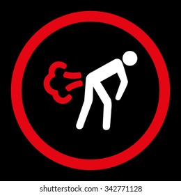 Fart vector icon. Style is bicolor flat rounded symbol, red and white colors, rounded angles, black background.