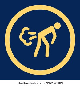Fart vector icon. Style is flat rounded symbol, yellow color, rounded angles, blue background.