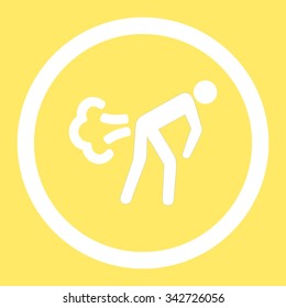 Fart vector icon. Style is flat rounded symbol, white color, rounded angles, yellow background.