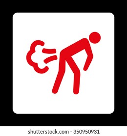 Fart vector icon. Style is flat rounded square button, red and white colors, black background.