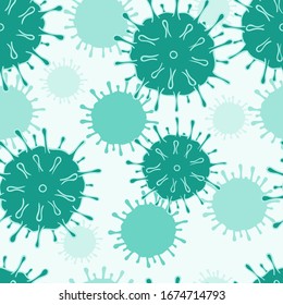 Farther and closer blue doodle style corona virus shape silhouettes repeating pattern.Template for medicine blogs, children booklets,backgrounds.  