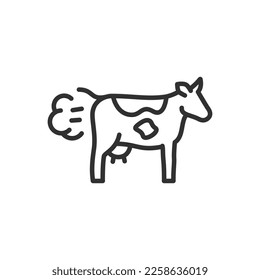 Farting cow, linear icon. The problem of environmental pollution from methane emissions. Line with editable stroke