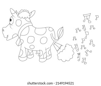 Farting cute cartoon animal Vector clip art illustration with black outline. 