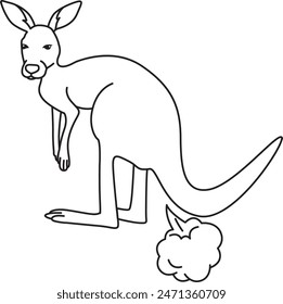 farting kangaroo coloring page, vector