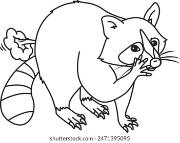 farting raccoon coloring page, vector