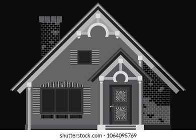 Fasade of cottage on black background