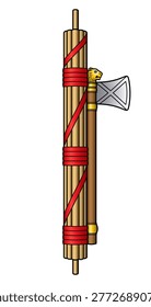 Fasces, a bound bundle of wooden rods with an axe. Ancient Roman symbol of absolute  power and to punish subjects. Also symbol of conformity and to stay in line. Colored isolated illustration. Vector