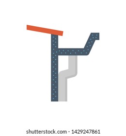 Fascia style concrete gutter vector icon. Also call rain gutter or eavestrough. Include roof, downpipe or downspout and pipeline for water drainage system to protect exterior building from rainwater.