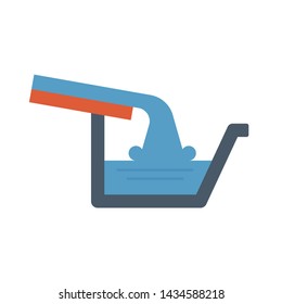 Fascia style gutter vector icon. Also call rain gutter or eavestrough. Include rainwater pour from roof. That is water discharge and drainage system to protect exterior wall of building from damage.