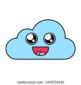 Fascinated cloud sticker outline illustration. Charmed emoticon. Social media emoji with open mouth