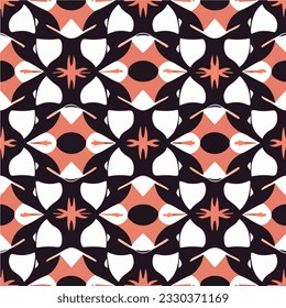 Fascinating black and white pattern with a vibrant red background, reminiscent of MC Escher s tessellation art, featuring a repeating fabric pattern inspired by his intricate tessellations.