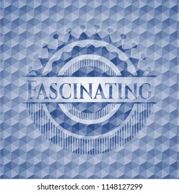 Fascinating blue emblem or badge with abstract geometric polygonal pattern background.