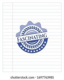Fascinante emblema de la pluma de tinta azul. Ilustración vectorial. Detallado.