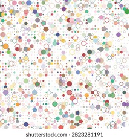 A fascinating and colorful abstract pattern showcasing a delightful mix of various geometric shapes like circles, pentagons, and hexagons for a dynamic design.