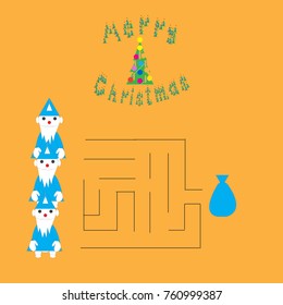 A fascinating game for the whole family in a maze, a mystery. Print for the designer. Gift card, badge. A business card for a Christmas holiday. Competition who is faster. Santa Claus