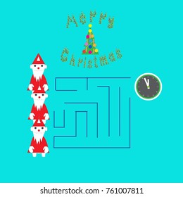 A fascinating game for the whole family in a maze, a mystery. Print for the designer. Gift card, badge. A business card for a Christmas holiday. Competition who is faster. Santa Claus.
