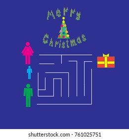 A fascinating game for the whole family in a maze, a mystery. Print for the designer. Gift card, badge. A business card for a Christmas holiday. Competition who is faster. Christmas tree.