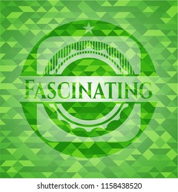 Fascinating green emblem with triangle mosaic background