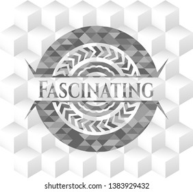 Fascinating grey badge with geometric cube white background