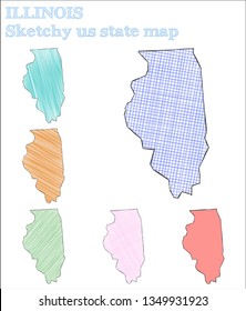 Fascinating hand-drawn illustration of Illinois, a US state. Lovely childish style icon.