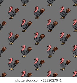 Fascinating square tile with an enthralling animal artwork. Seamless pattern with turkey on dim gray background. Design for a placemat with an animal illustration.