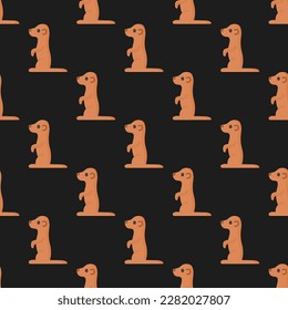 Fascinating square tile with an enthralling animal artwork. Seamless pattern with meerkat on rajah background. Design for a children’s book cover with an animal picture.