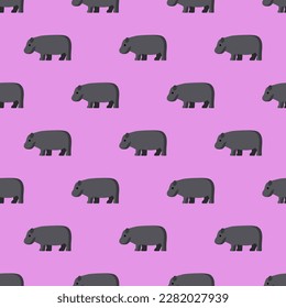 Fascinating square tile with an enthralling animal artwork. Seamless pattern with hippopotamus on light pastel purple background. Design for a children’s book cover with an animal picture.