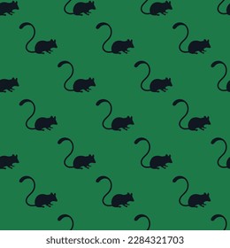 Fascinating square tile with an enthralling animal artwork. Seamless pattern with mouse on dark spring green background. Design for a car decal featuring an animal sketch.