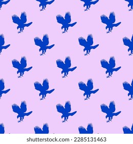 Fascinating square tile with an enthralling animal artwork. Seamless pattern with hawk bird animal shape on pale lavender background. Design for a set of postcards with animal pictures.