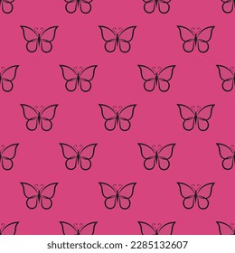 Fascinating square tile with an enthralling animal artwork. Seamless pattern with butterfly shape outline top view on fuchsia rose background. Design for a wall mural with an animal silhouette.