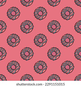 Fascinating square tile with an enthralling food artwork. Seamless pattern with donut on medium spring bud background. Design for a Moroccan tile.