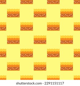 Fascinating square tile with an enthralling food artwork. Seamless pattern with baklava on pastel red background. Design for an Eid al-Fitr lantern.