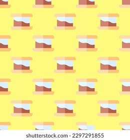 Fascinating square tile with an enthralling food artwork. Seamless pattern with smore on mellow yellow background. Design for a Hanukkah menorah centerpiece.