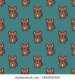 Fascinating square tile with a merry animal picture. Seamless pattern with mouse on teal blue background. Design for a logo with an animal cartoon.