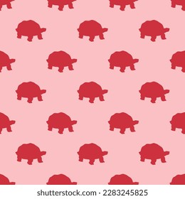 Fascinating square tile with a merry animal picture. Seamless pattern with turtle silhouette on bubble gum background. Design for stationery featuring domestic animals.