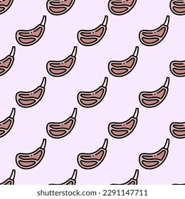 Fascinating square tile with a merry food picture. Seamless pattern with ribs on pale lavender background. Design for an Advent wreath.