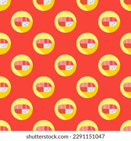 Fascinating square tile with a merry food picture. Seamless pattern with nigiri on carmine pink background. Design for a trellis pattern.