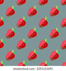 Fascinating square tile with a merry food picture. Seamless pattern with strawberry on cadet grey background. Design for websites to make them memorable.