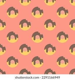 Fascinating square tile with a merry food picture. Seamless pattern with donut on light salmon pink background. Design for a reusable wrap for gyros.