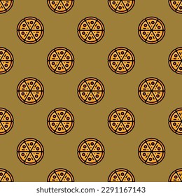 Fascinating square tile with a merry food picture. Seamless pattern with pizza on copper background. Design for websites to create a visually pleasing and consistent look.