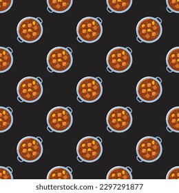 Fascinating square tile with a merry food picture. Seamless pattern with goulash on desert sand background. Design for a heat-sealed wrap for grilled cheese.