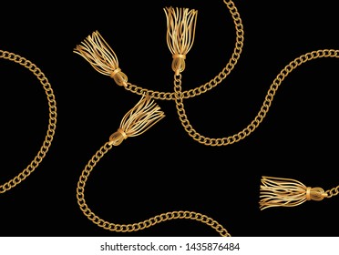 fashbion print aroque golden chain design with fringe vector