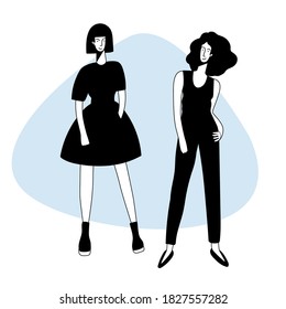 Fashinable girls doodle character for design friends girt card, birthday  party invitation, poster page, t-shirt print etc.
